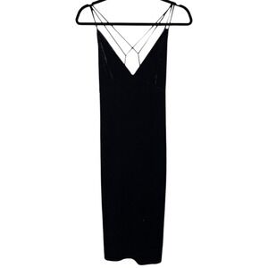 Silence Noise M Black Velvet Midi Dress Spaghetti Strap Babydoll Whimsigoth‎